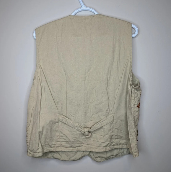 Vintage 90s Cream Khaki Button Front Embroidered Velvet Floral Fall Vest Women L - Picture 2 of 9